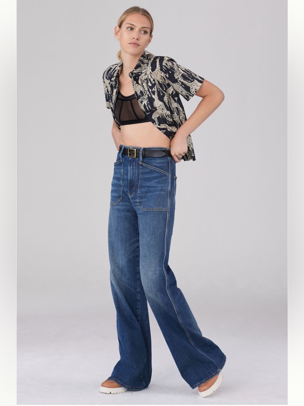 Pilcro High-Rise Wide-Leg Jeans in Medium Blue